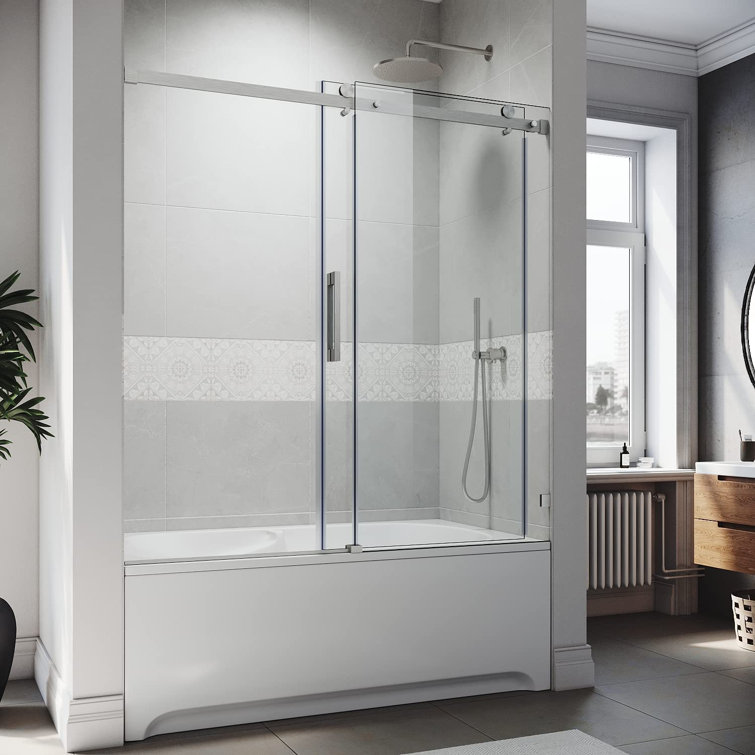 60" x 62" Frameless Brushed Nickel Sliding Tub Door