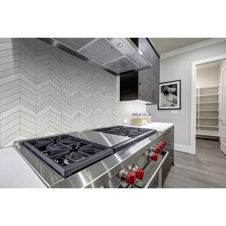 White Frosted Glass Herringbone Mosaic Wall Tile