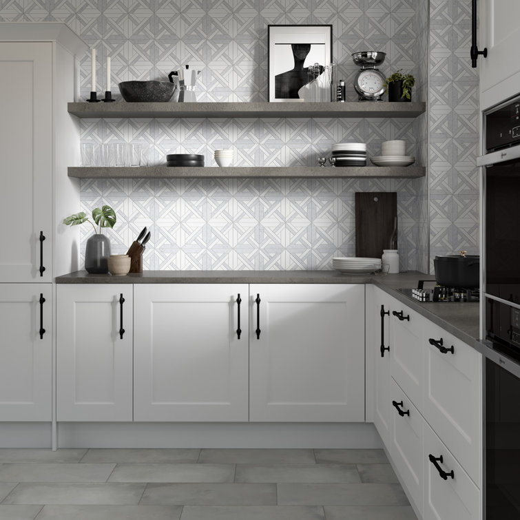 Silver and White 12" x 12" Marble Mosaic Tile