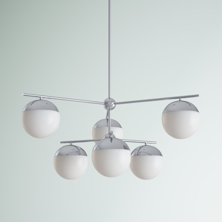 Eclipse 6-Light Chrome Frosted White Glass Modern Pendant