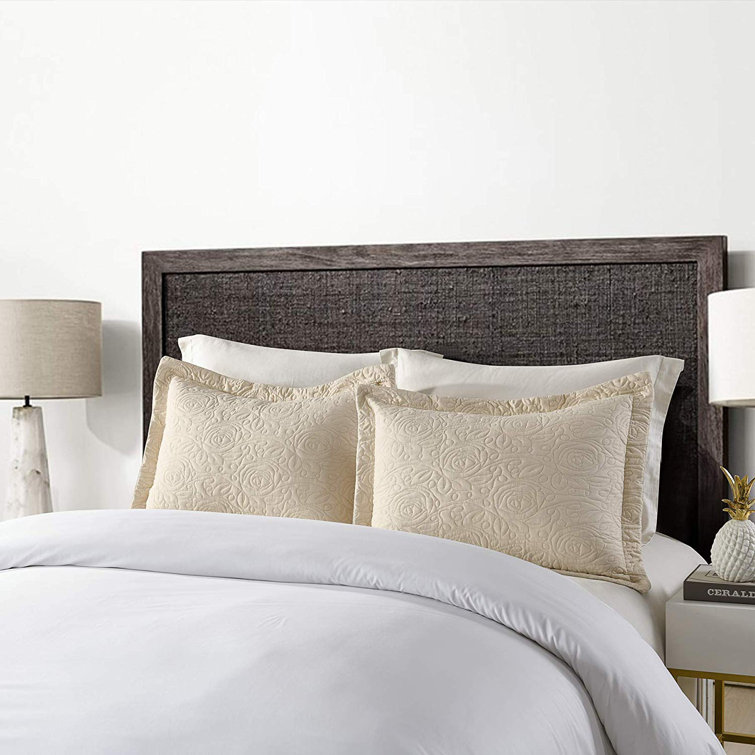 White Embroidered Cotton Polyester Standard Pillow Shams