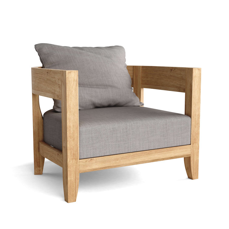 Natural Teak Outdoor Lounge Chair with Gray Cushions