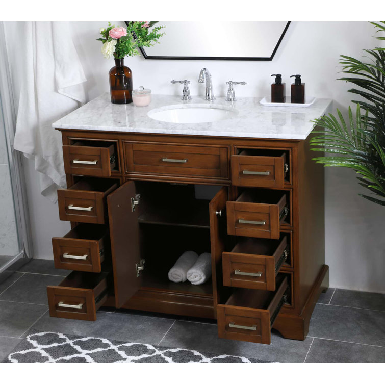 Elegant Teak 42" Single Vanity with Marble Top