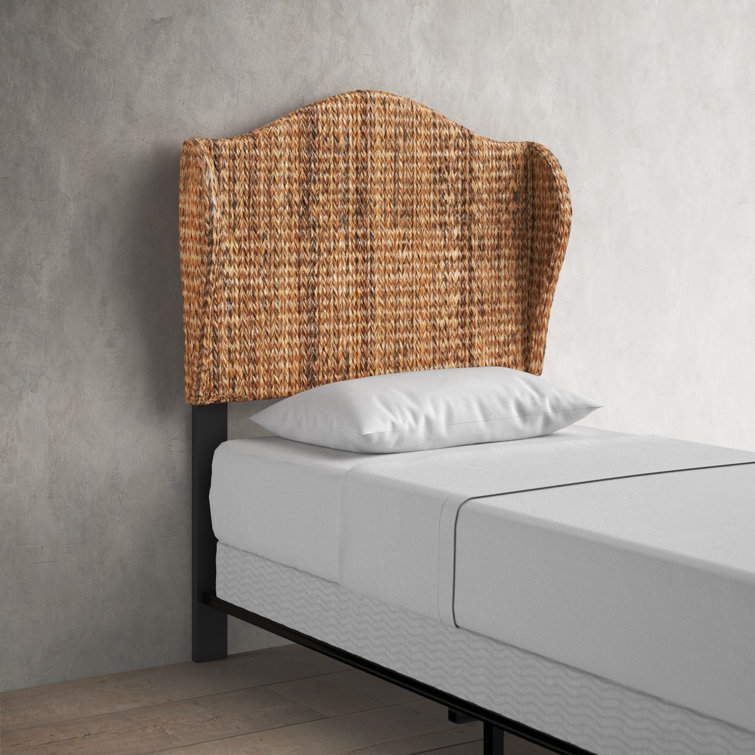Nadine Transitional Winged Banana Leaf Fiber Twin Headboard in Rich Brown