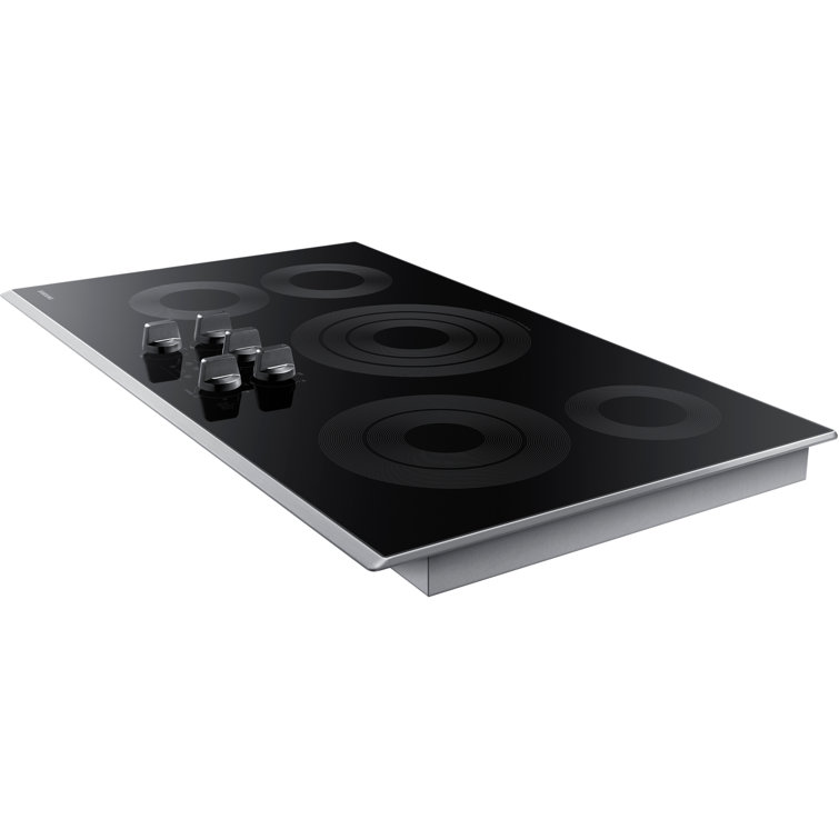 36" Black Ceramic 5-Burner Electric Cooktop with Stainless Steel Frame