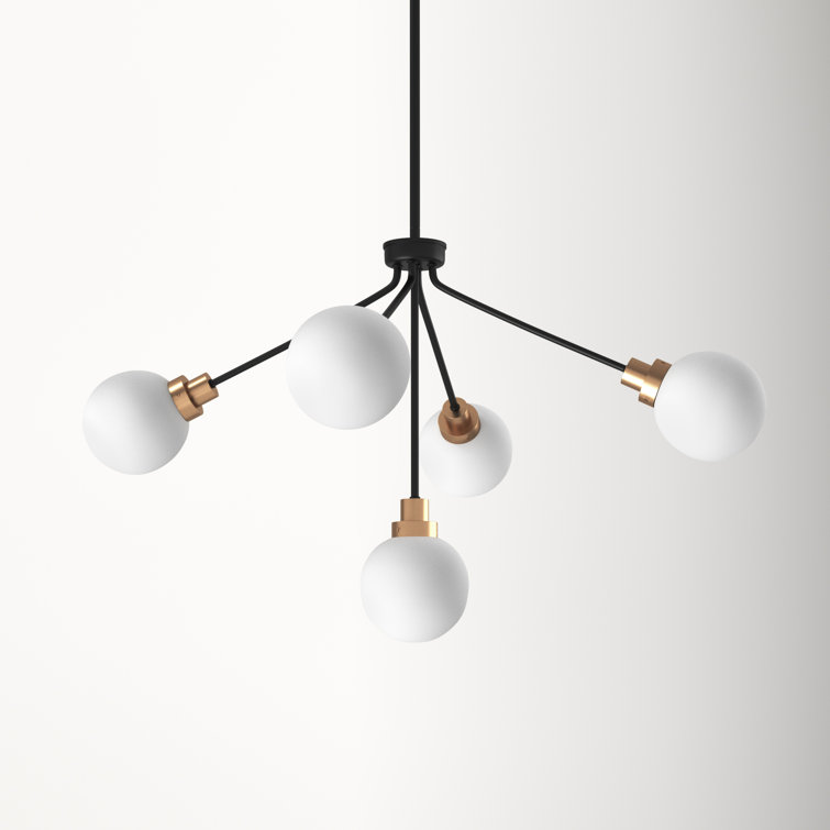 Andrea 5-Light Black and Brass Sputnik Chandelier with Frosted Glass Shades