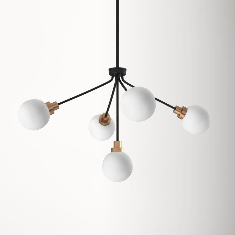Andrea 5-Light Black and Brass Sputnik Chandelier with Frosted Glass Shades