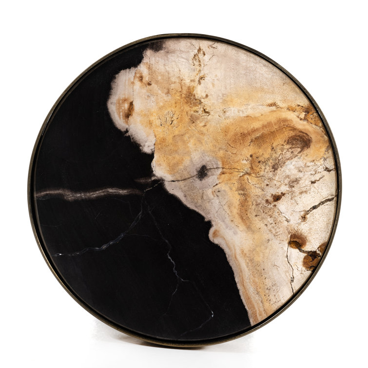 Black and Dark Brown Stone Pedestal End Table