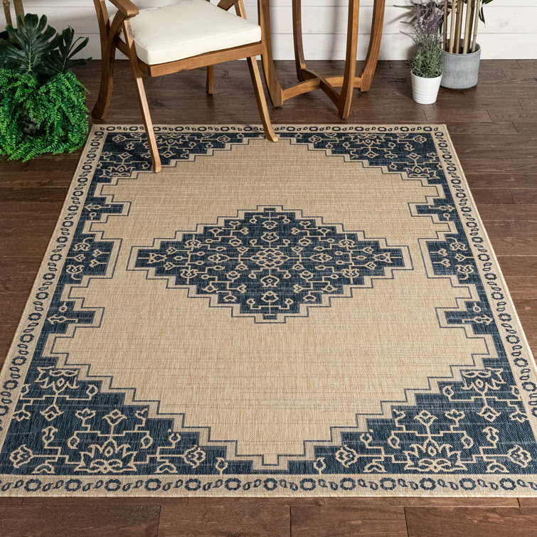 Medusa Blue and Beige Synthetic Flatweave Area Rug