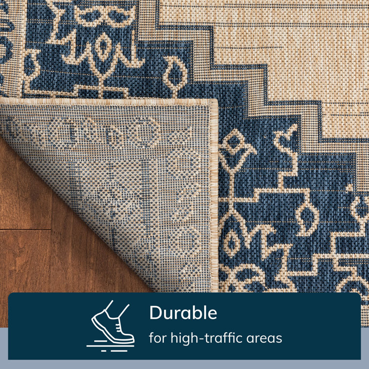 Medusa Blue and Beige Synthetic Flatweave Area Rug