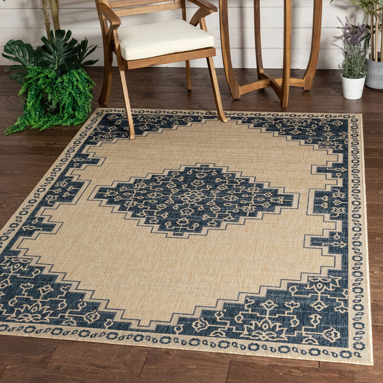 Medusa Blue and Beige Synthetic Flatweave Area Rug
