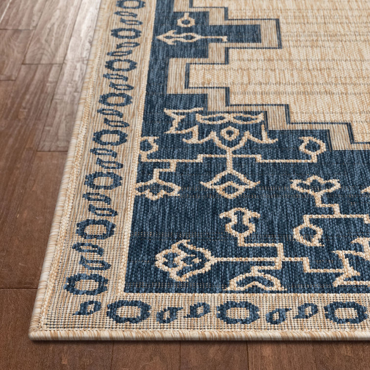 Medusa Blue and Beige Synthetic Flatweave Area Rug