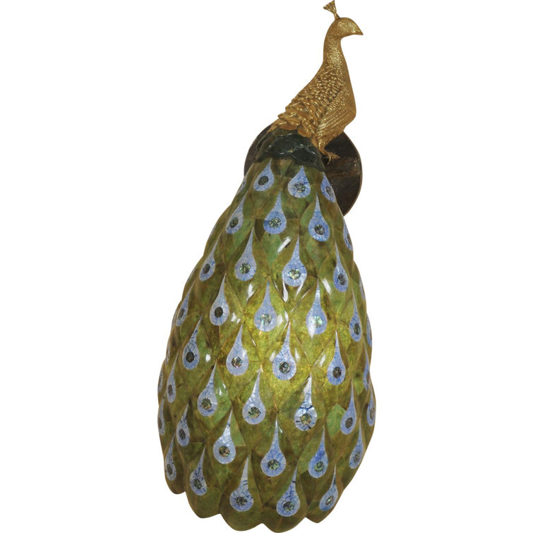 Peacock Brass Sconce with Green/Blue Novelty Shade