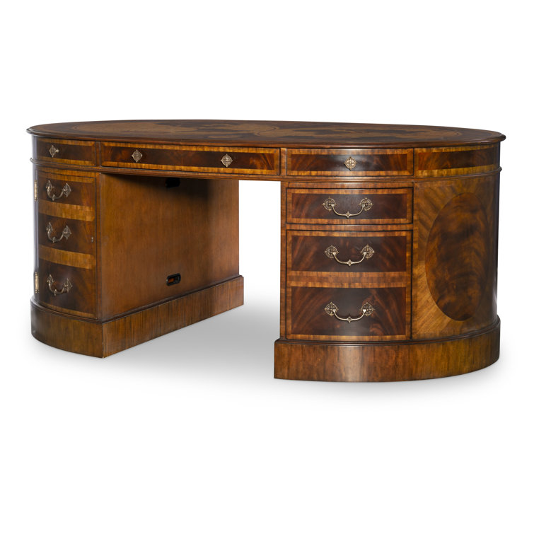 Contemporary Marquetry Oval Desk with Brass Accents