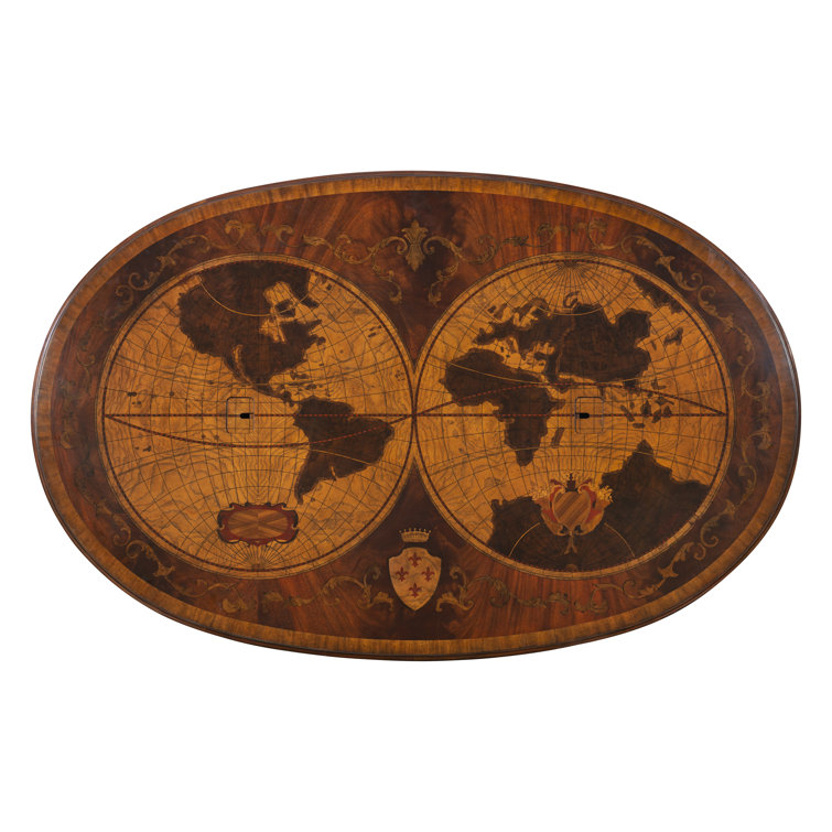 Contemporary Marquetry Oval Desk with Brass Accents