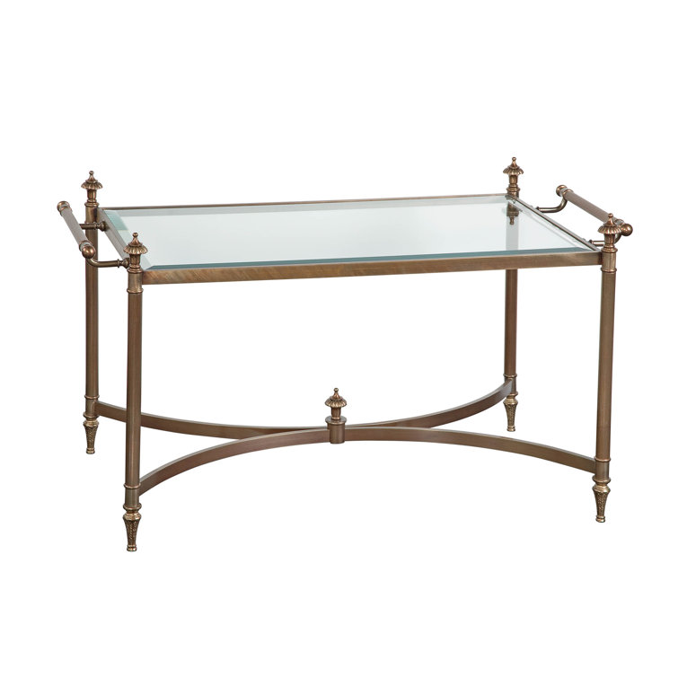 Antiqued Cast Brass Geometric Base Glass Top Coffee Table