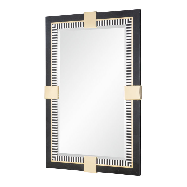 Black Marble Rectangular Mirror with Brass Accents