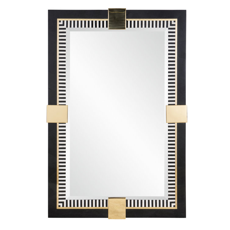 Black Marble Rectangular Mirror with Brass Accents