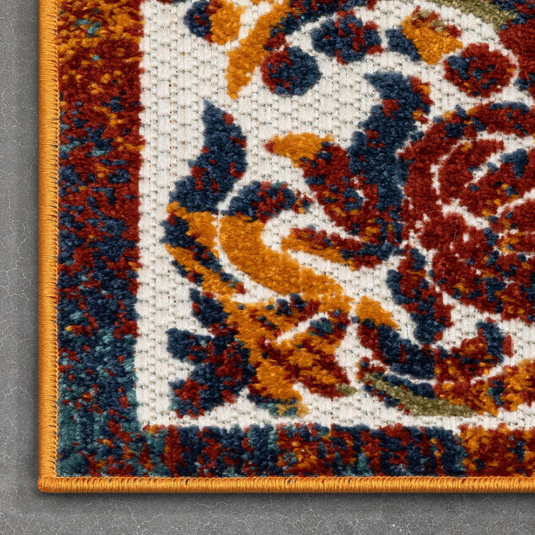 Ivory Medallion Synthetic Reversible Runner Rug