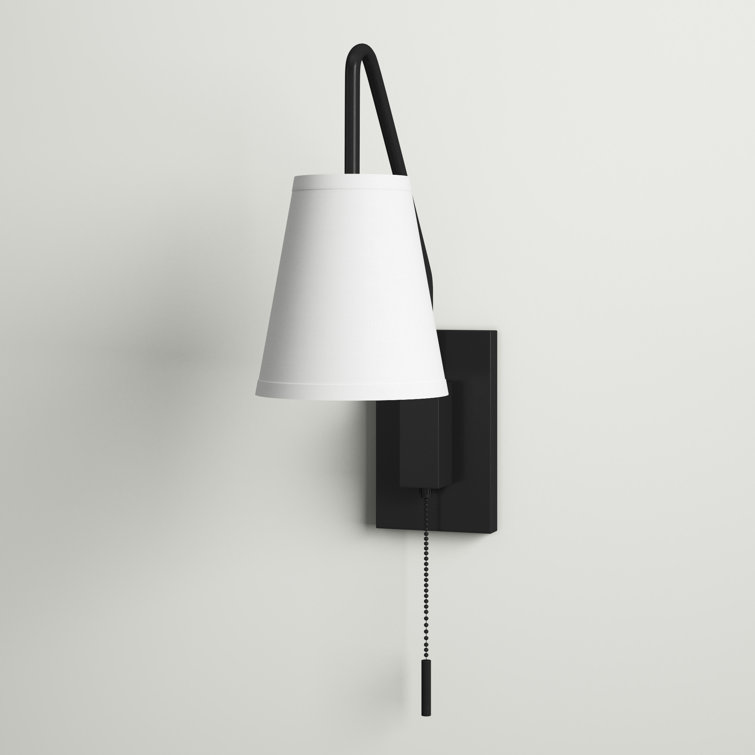 Owen Matte Black Adjustable Arm Sconce with White Fabric Shade
