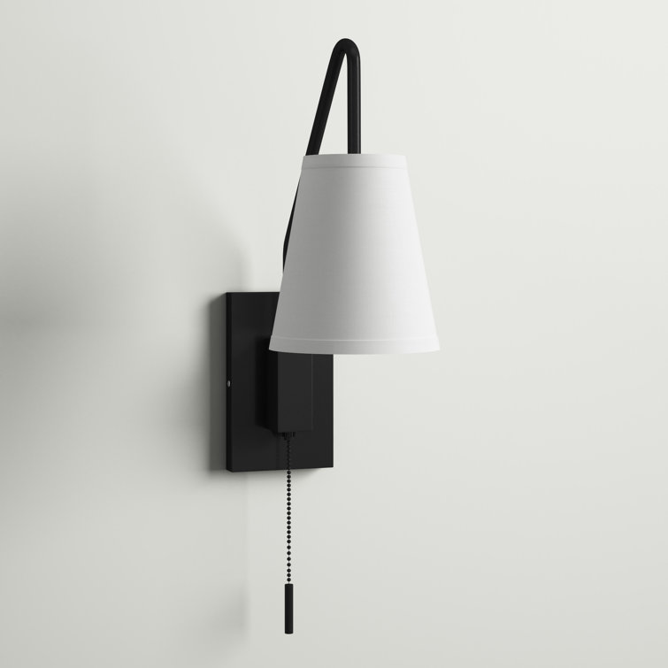 Owen Matte Black Adjustable Arm Sconce with White Fabric Shade