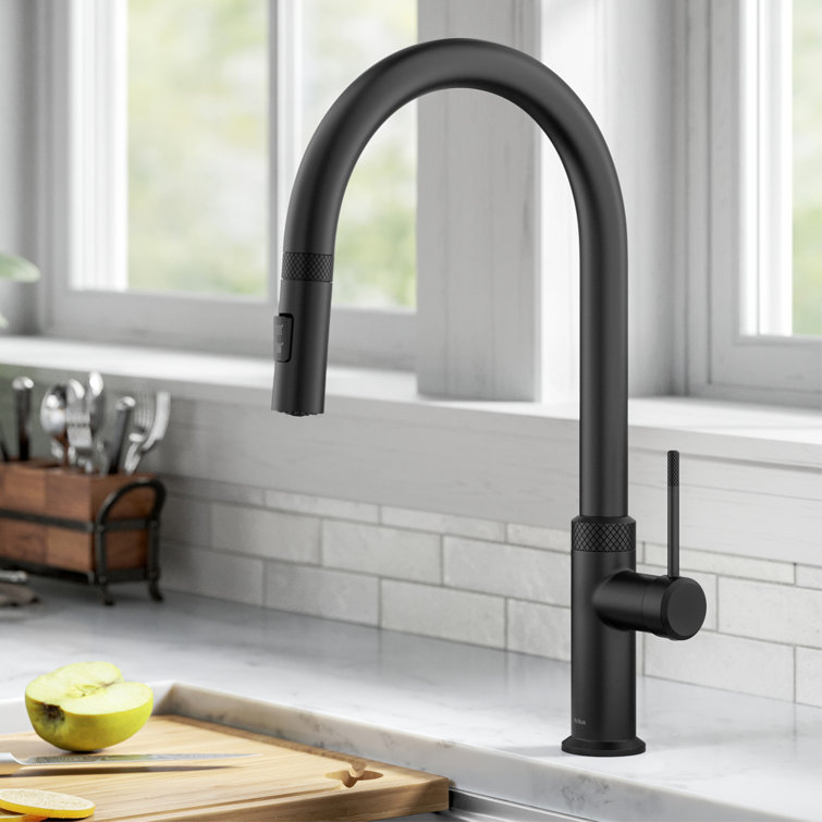 Matte Black High-Arc Single Handle Kitchen Faucet with Pull-out Spray