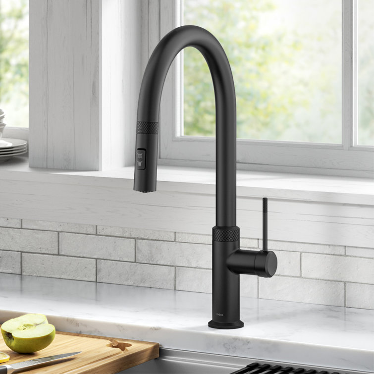 Matte Black High-Arc Single Handle Kitchen Faucet with Pull-out Spray