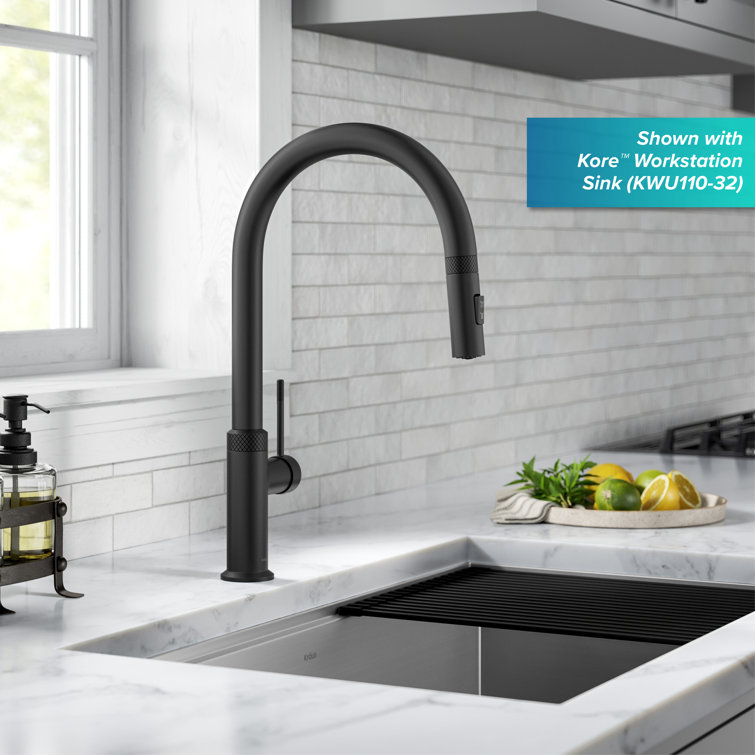 Matte Black High-Arc Single Handle Kitchen Faucet with Pull-out Spray