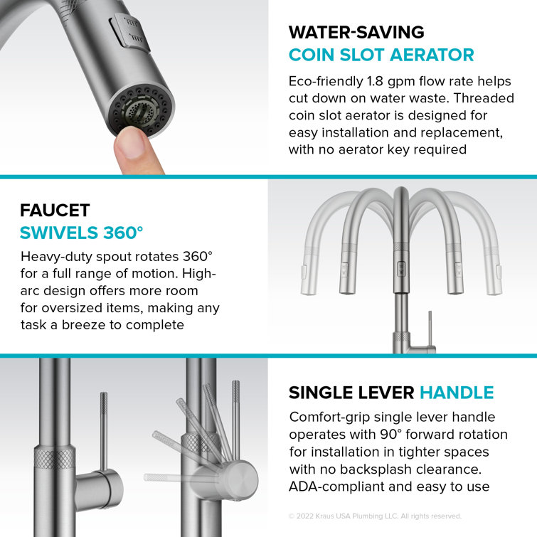 Spot-Free Stainless Steel High-Arc Kitchen Faucet with Pull-Down Spray