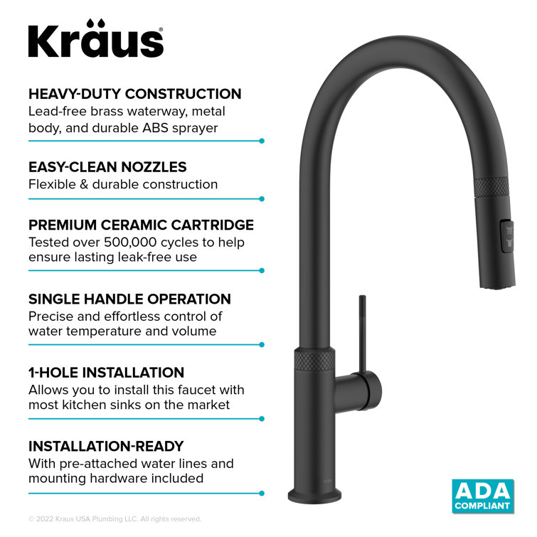 Matte Black High-Arc Single Handle Kitchen Faucet with Pull-out Spray