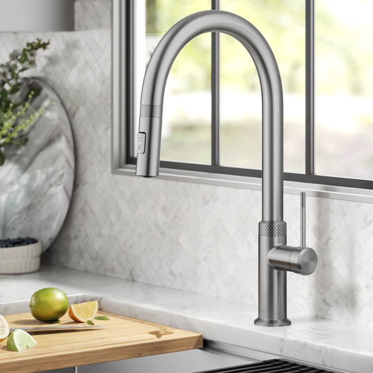 Spot-Free Stainless Steel High-Arc Kitchen Faucet with Pull-Down Spray