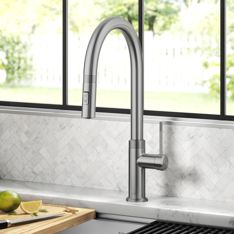 Spot-Free Stainless Steel High-Arc Kitchen Faucet with Pull-Down Spray