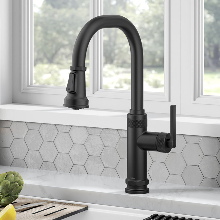 Matte Black Brass Industrial Pull-Down Kitchen Faucet