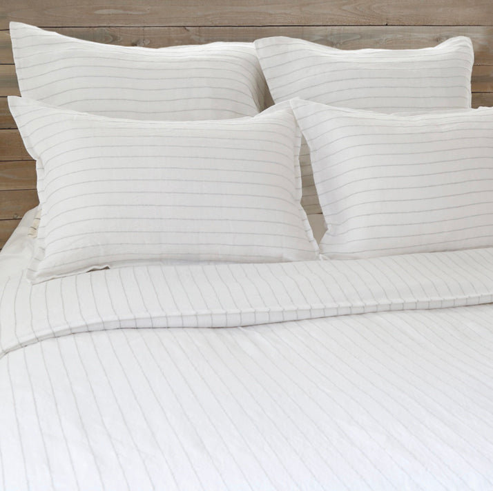 Blake Ocean Stripe Hand-Loomed Cotton Queen Duvet Cover - White and Ocean