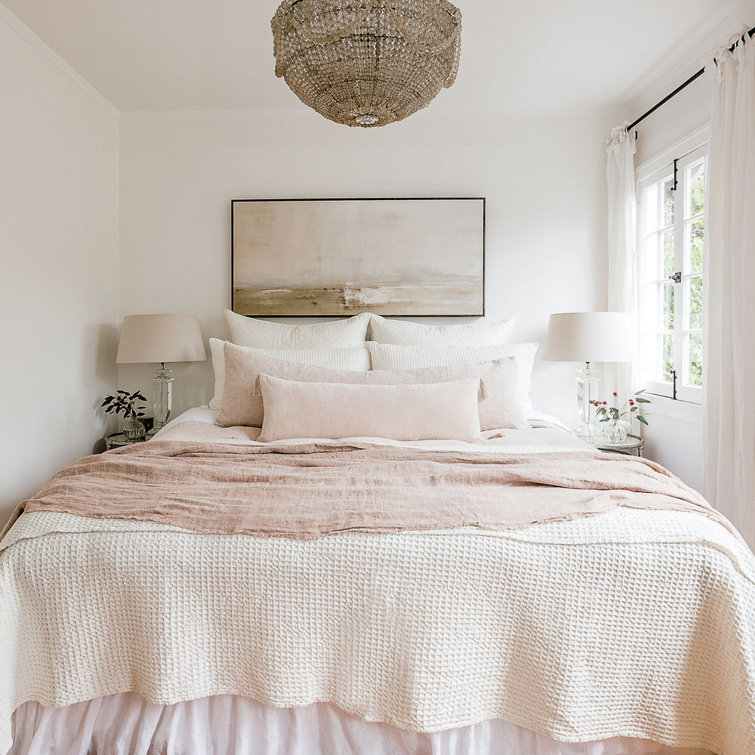 Laurel Blush Linen Throw Blanket with Frayed Edges