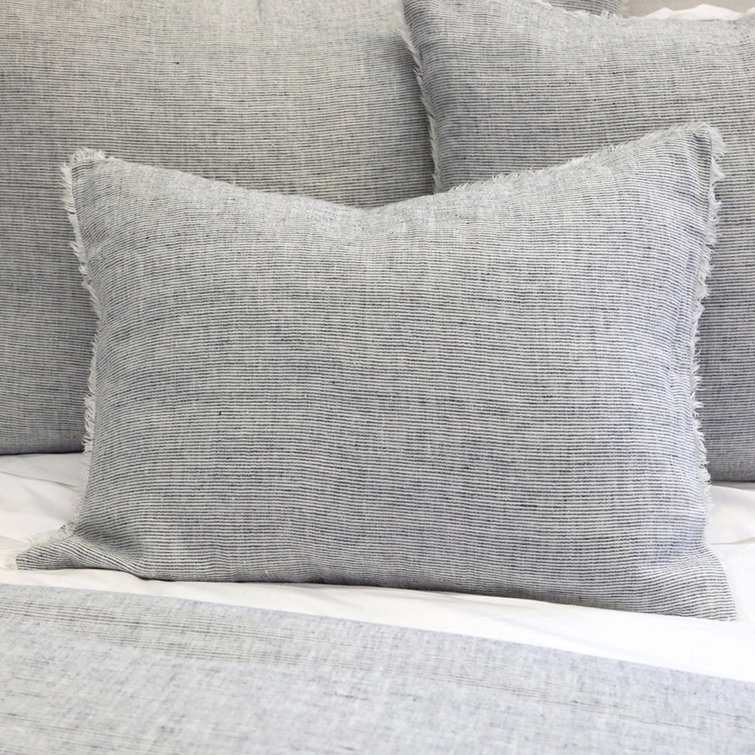 Logan Navy Stripe Linen Queen Duvet Cover with Frayed Edges
