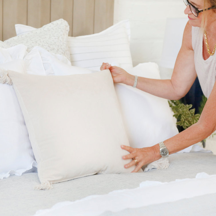 Bianca Light Gray Velvet Square Pillow with Tassels