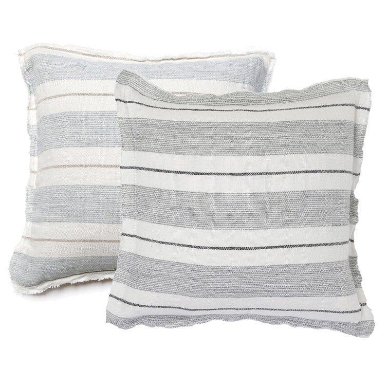 Ocean Breeze Striped Linen 20" x 20" Square Throw Pillow