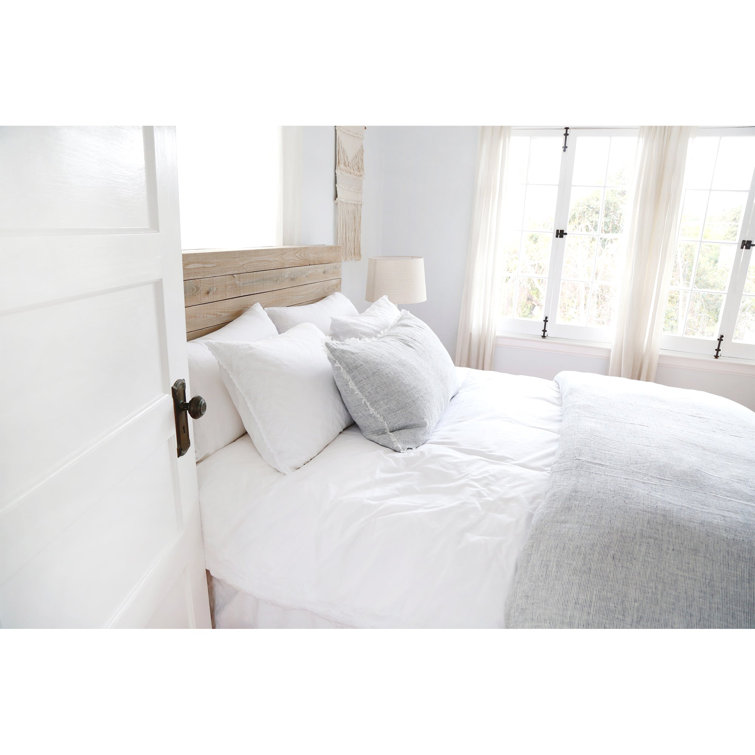 Logan Navy Stripe Linen Queen Duvet Cover with Frayed Edges