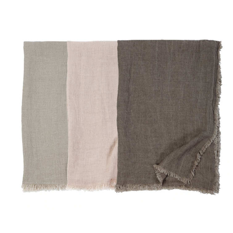 Laurel Blush Linen Throw Blanket with Frayed Edges