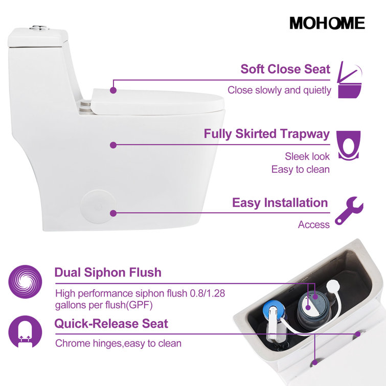 Greta White Elongated One-Piece Dual Flush Toilet