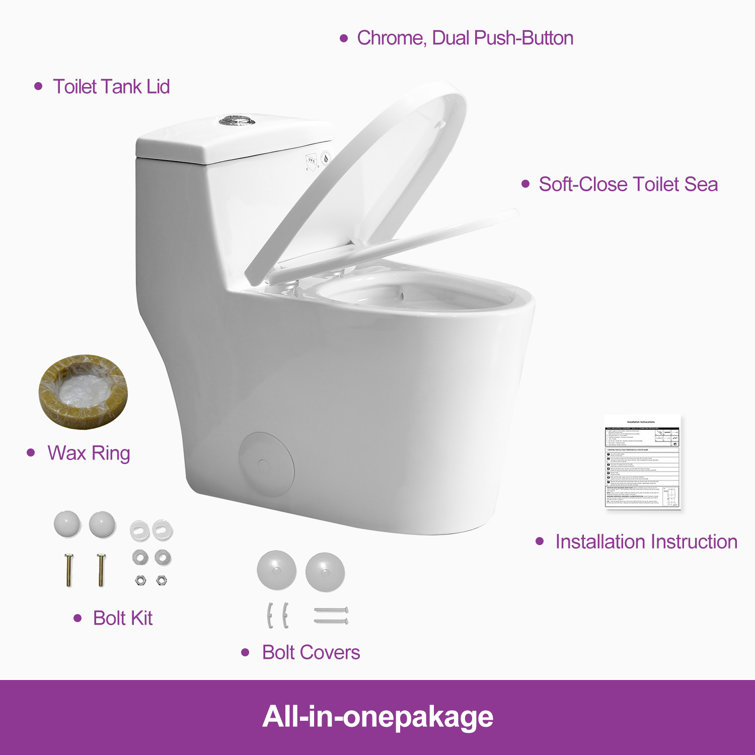 Greta White Elongated One-Piece Dual Flush Toilet