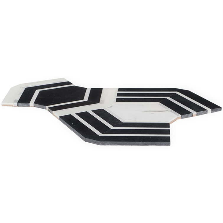 Black and White Geometric Marble Mosaic Tile for Indoor/Outdoor Use