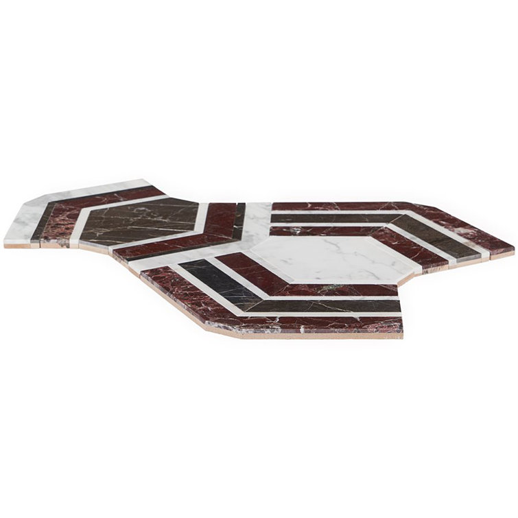 Bordeaux and Maroon Geometric Marble Mosaic Tile 11x18