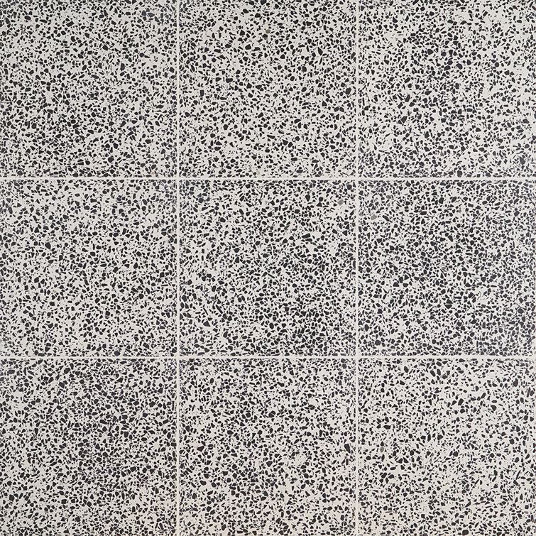 Durham Black and White Polished Terrazzo Floor and Wall Tile