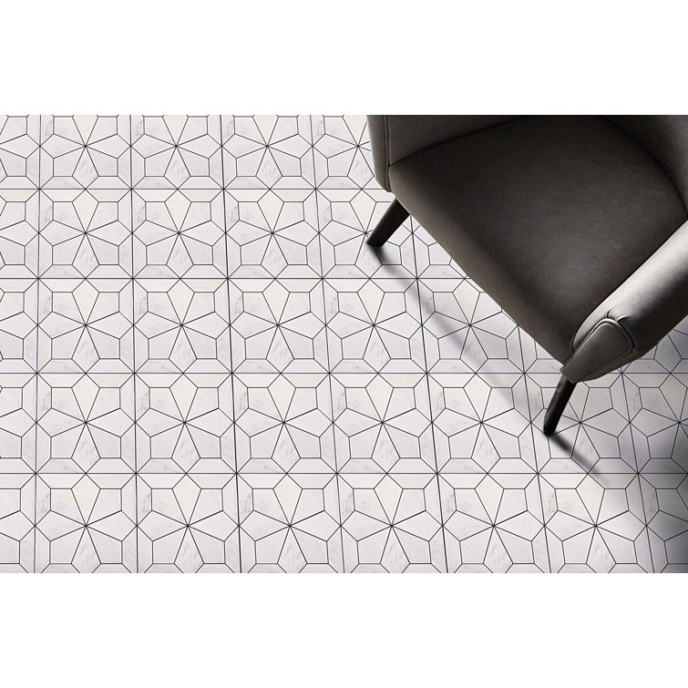 Bianco Geometric Marble Mosaic Tile with Honed Finish