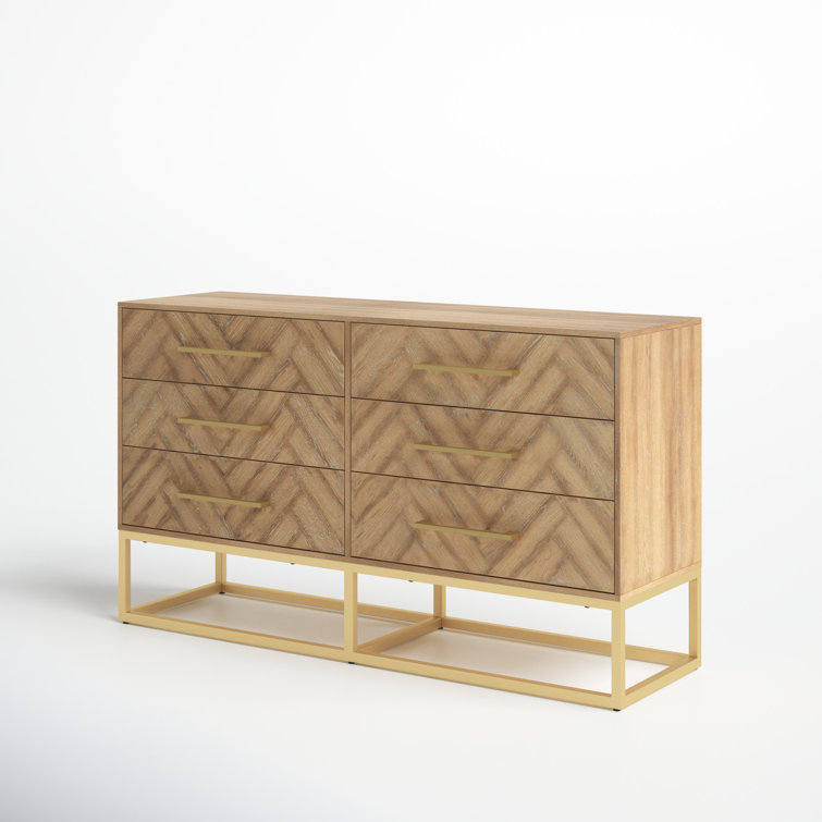 Estelle Rustic Oak 60" Double Dresser with Brass Accents
