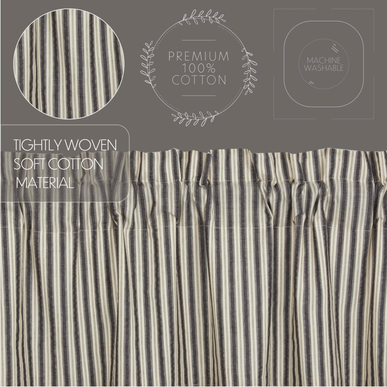Ashlynn Cotton Gray Ticking Stripe Short Panel Curtains