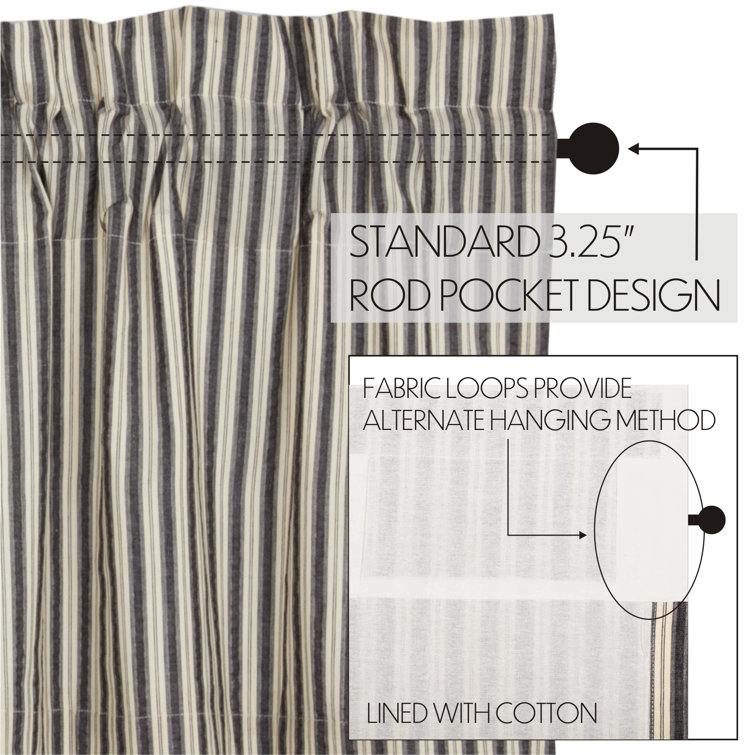 Ashlynn Cotton Gray Ticking Stripe Short Panel Curtains