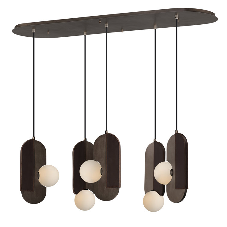 Brushed Bronze LED Pendant with White Glass Spheres